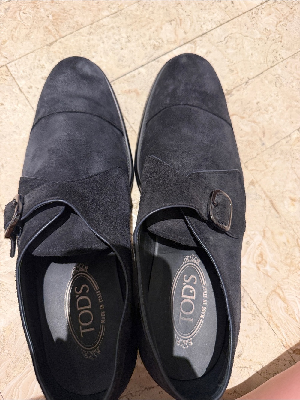 Tod's Navy Suede Single Monk Strap Oxfords